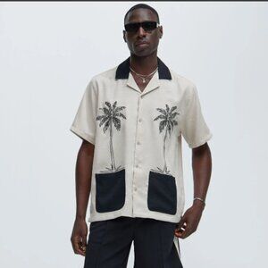 *Bundle* Malibu Sz Med Palm Tree Embroidered Shirt w/Black Pants